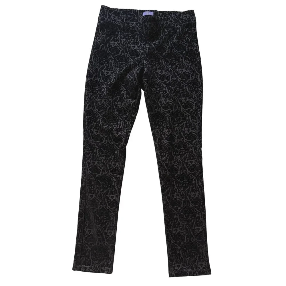NYDJ Womens Velvet Burnout Pants Fairy Grunge Dark Romance Holiday Size 4 Black - Picture 1 of 7